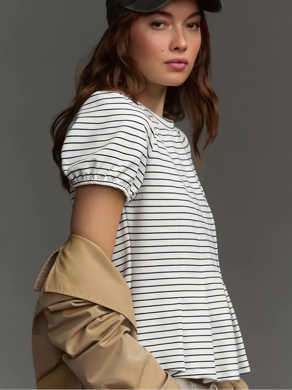 Anthropologie Maeve Navy & White Striped Corset Peplum Top Shirt Small Preppy
